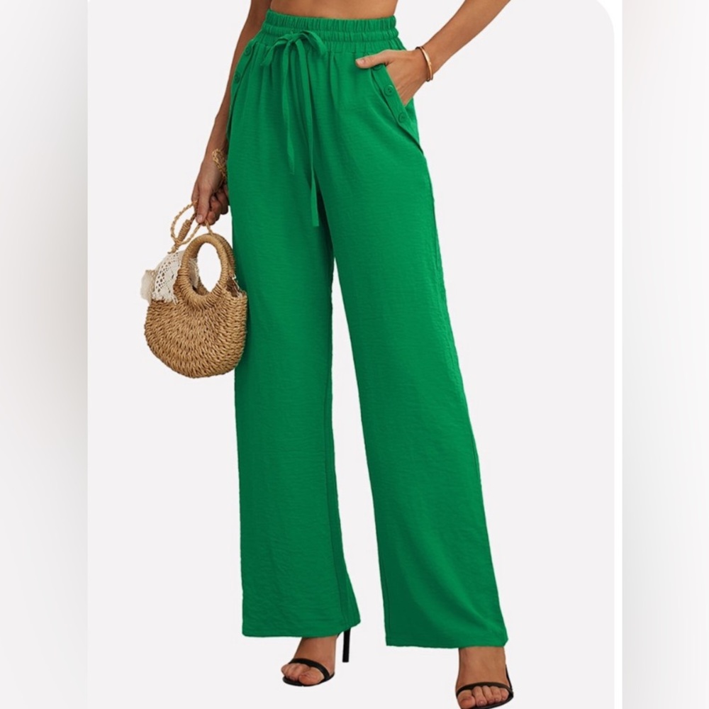 Vibrant Green Wide Leg High-Waisted Pants